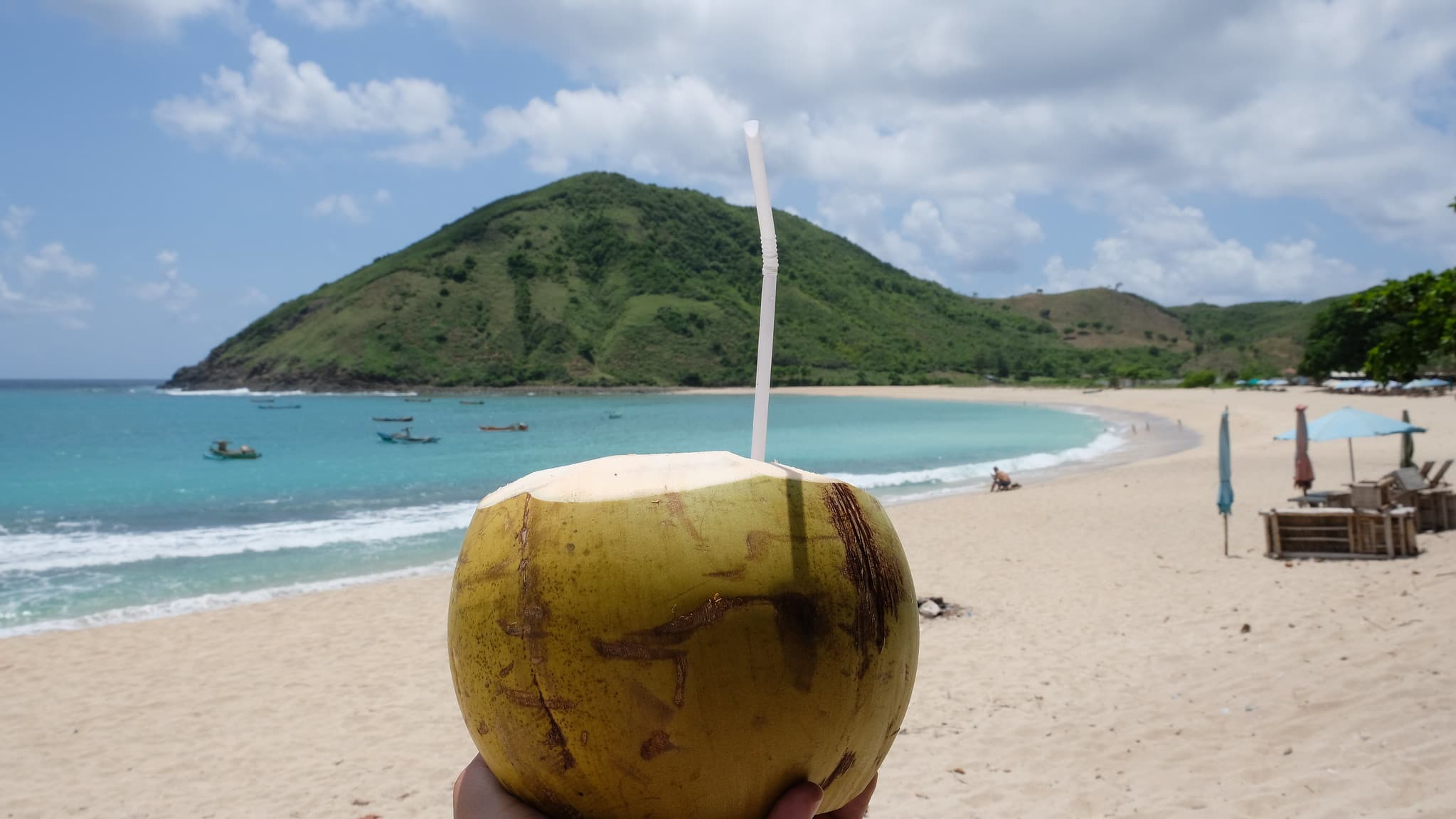 A coconut in front of Mawun Beach Lombok