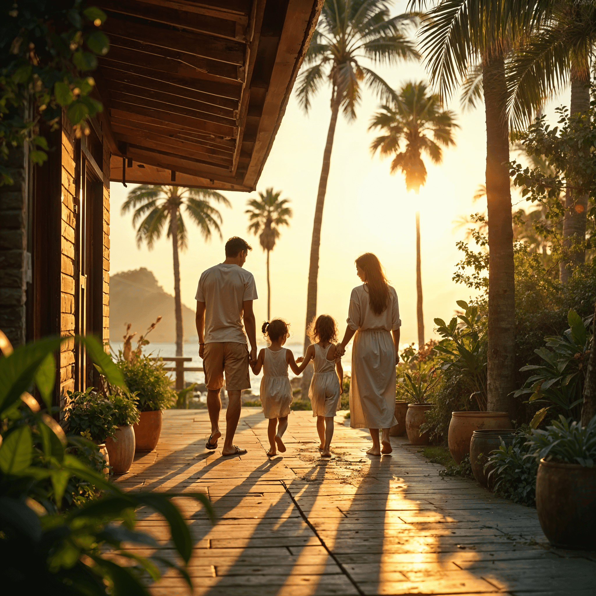 Family walking towards the beach in Lombok