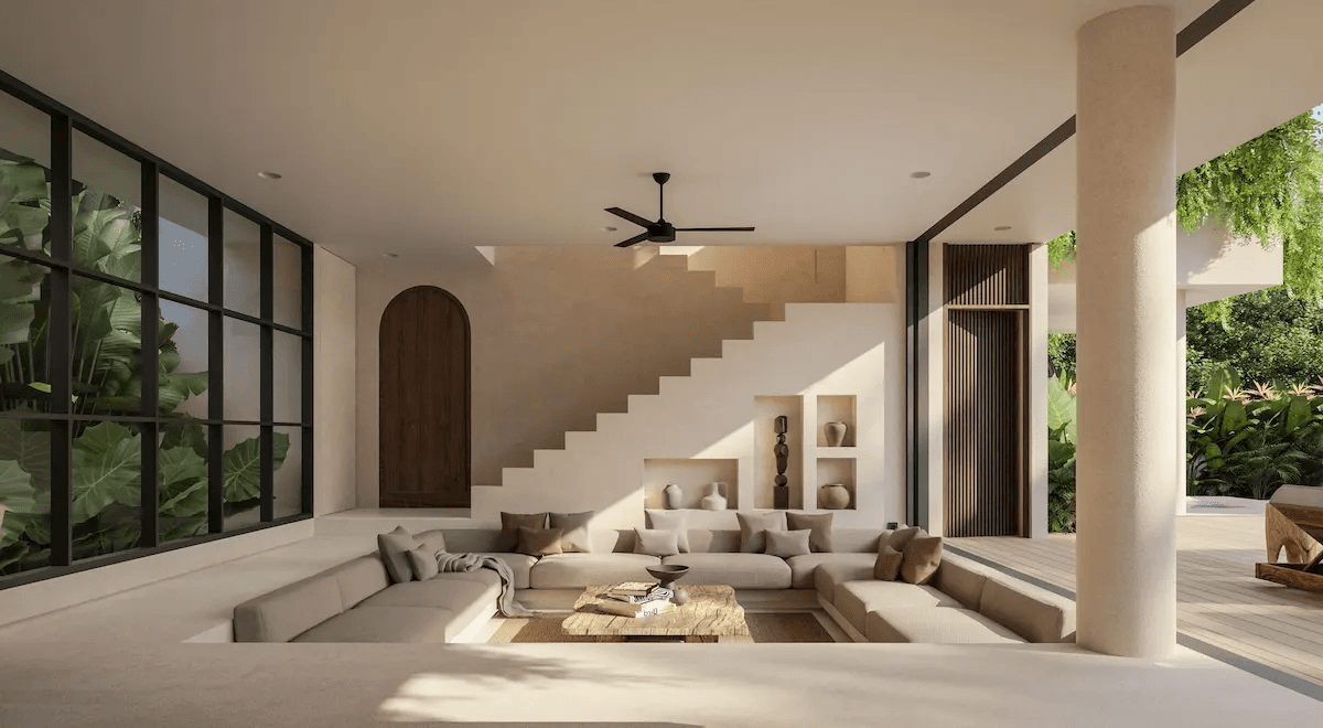 Comfortable lounge area 3BR Tias villas for sale in Kuta Lombok