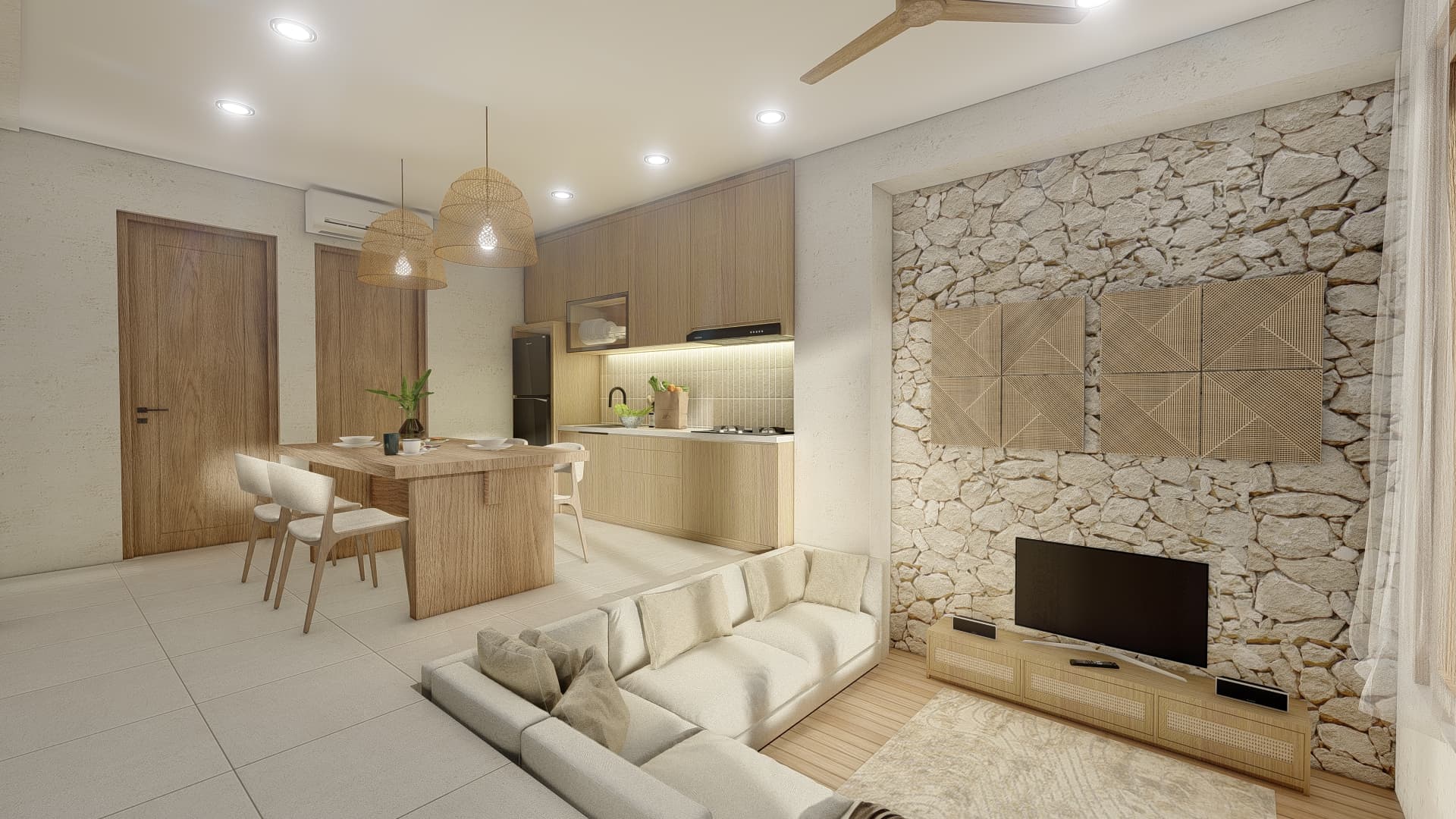 2BR villa in Selong Belanak living room