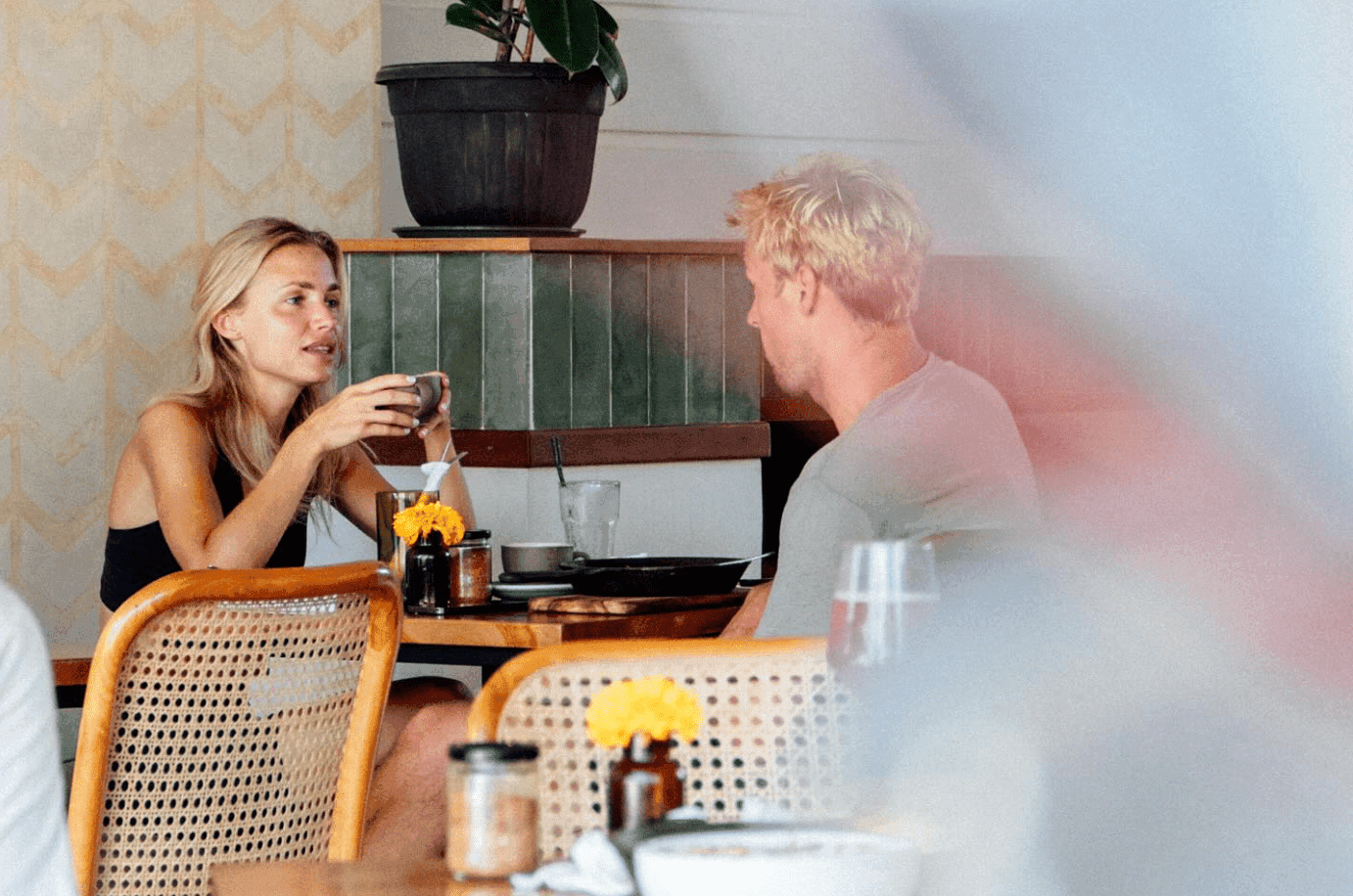 Couple having a breakfast in a cozy restaurant Munchies in Kuta Lombok