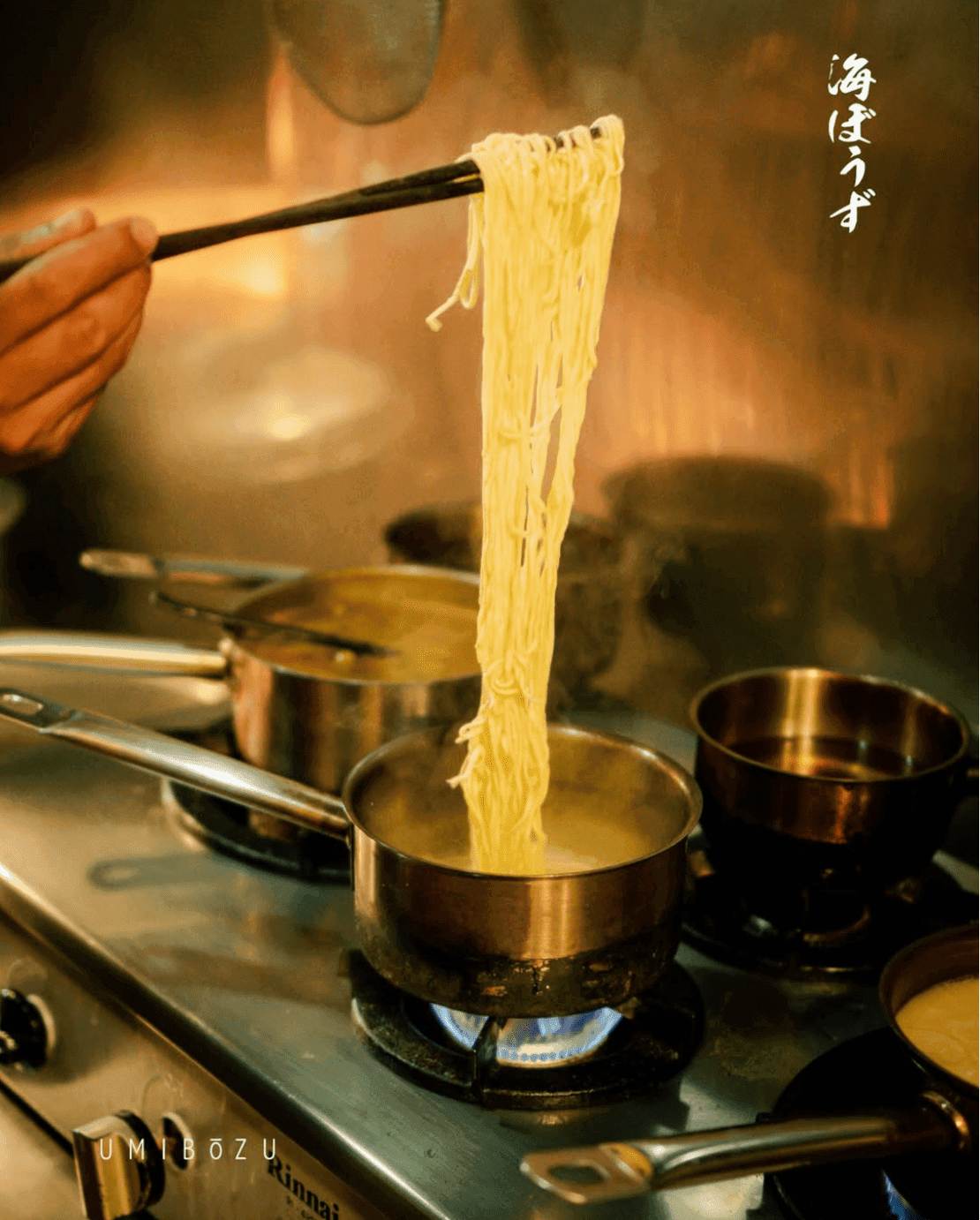 Delicious ramen pasta being cooked in a japonese restaurant in Kuta