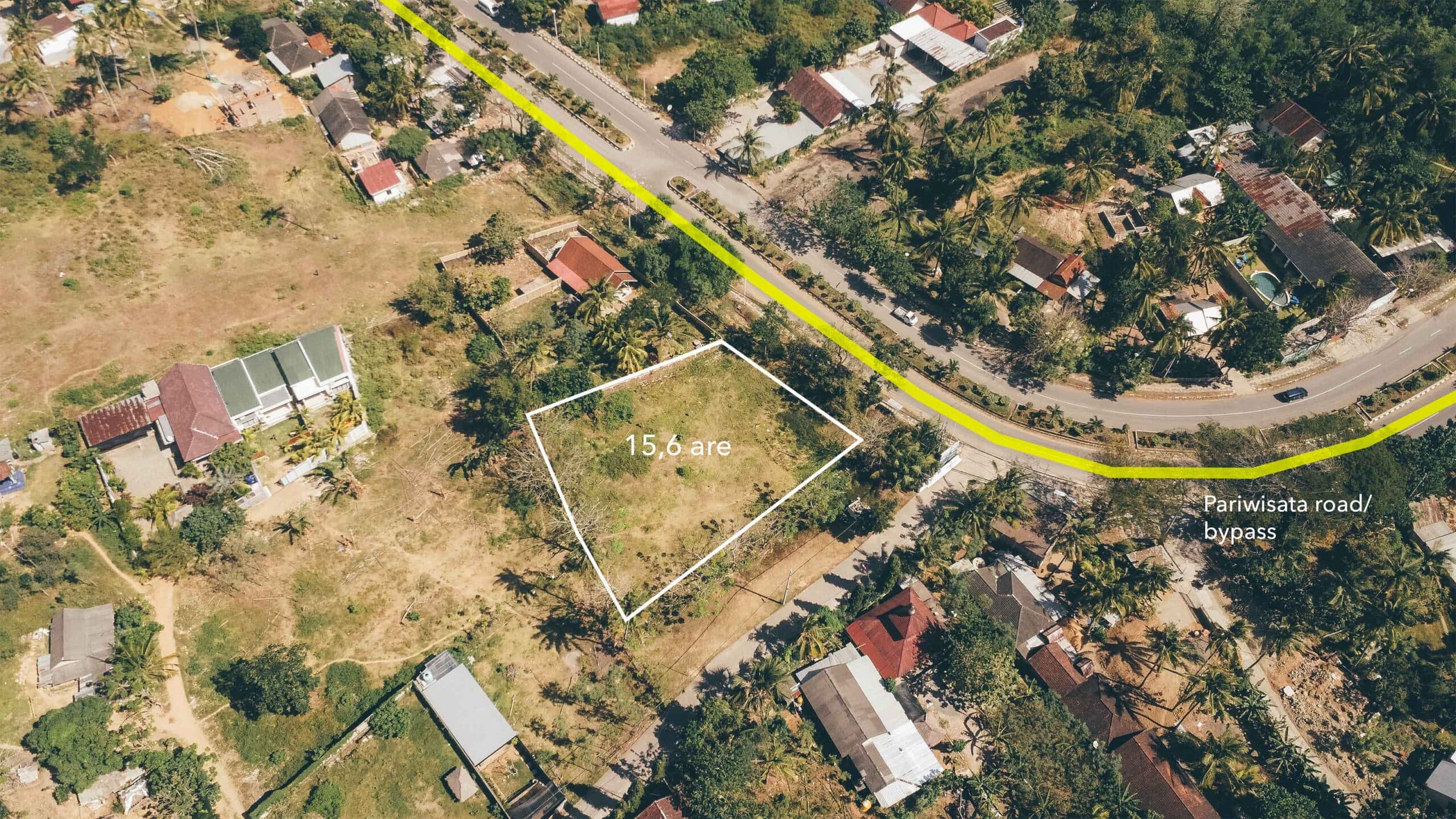 Aerial view of a 15 are flat land for sale in Kuta Lombok