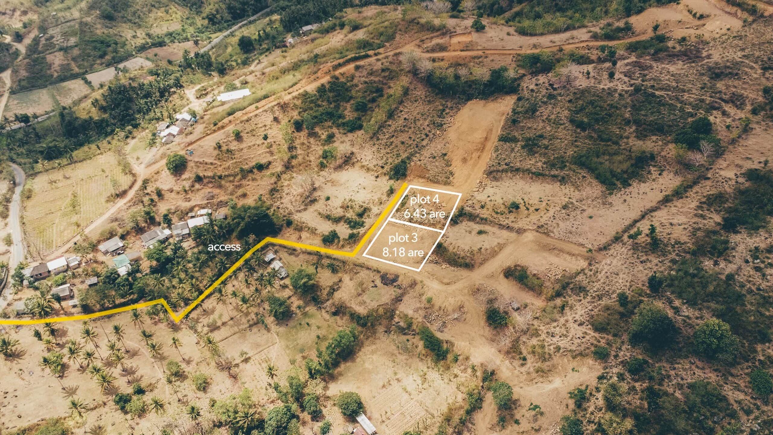 Aerial view of areguling hillside 2 plots for sale
