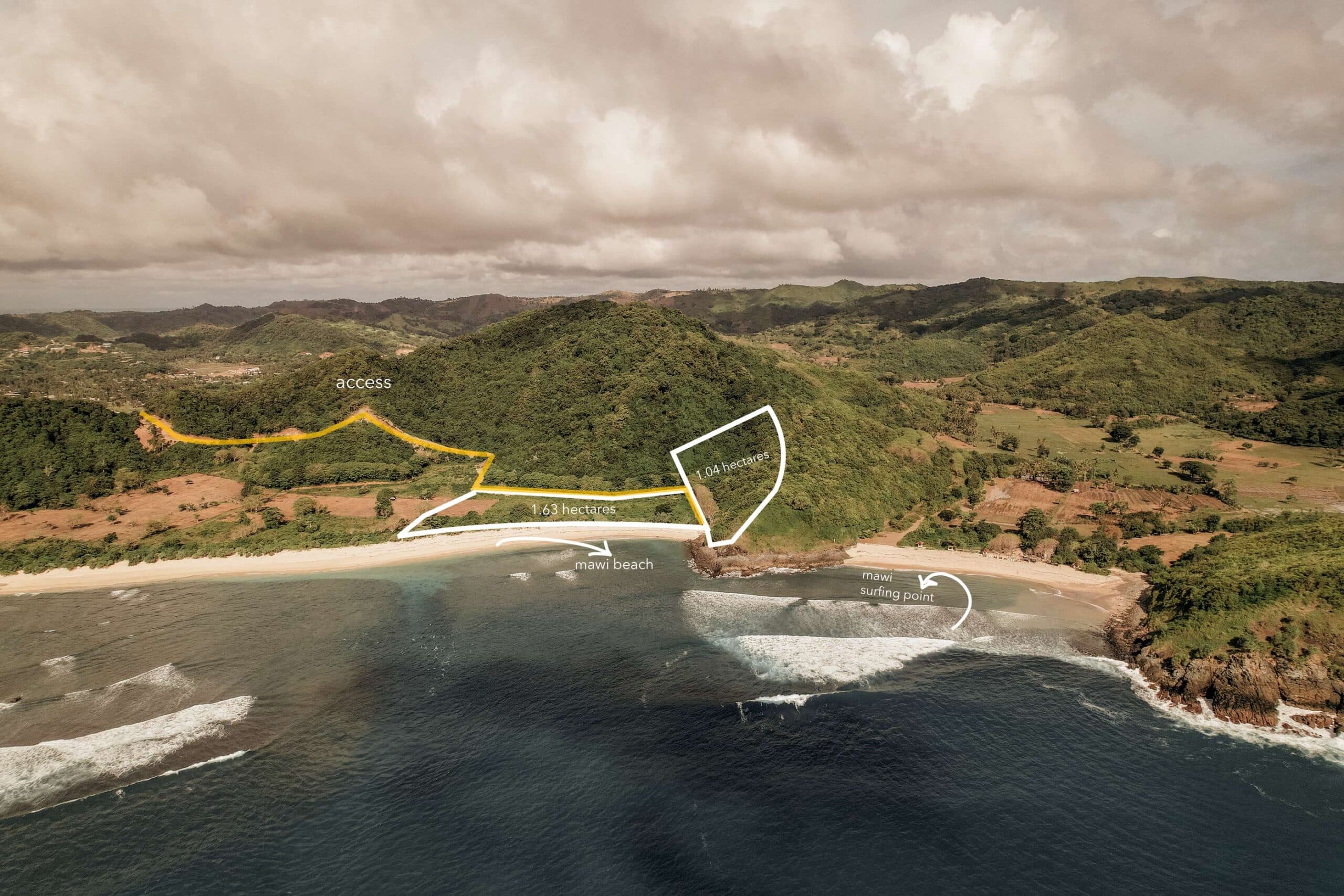 Aerial view of Mawi beachfront 2,6 hectares
