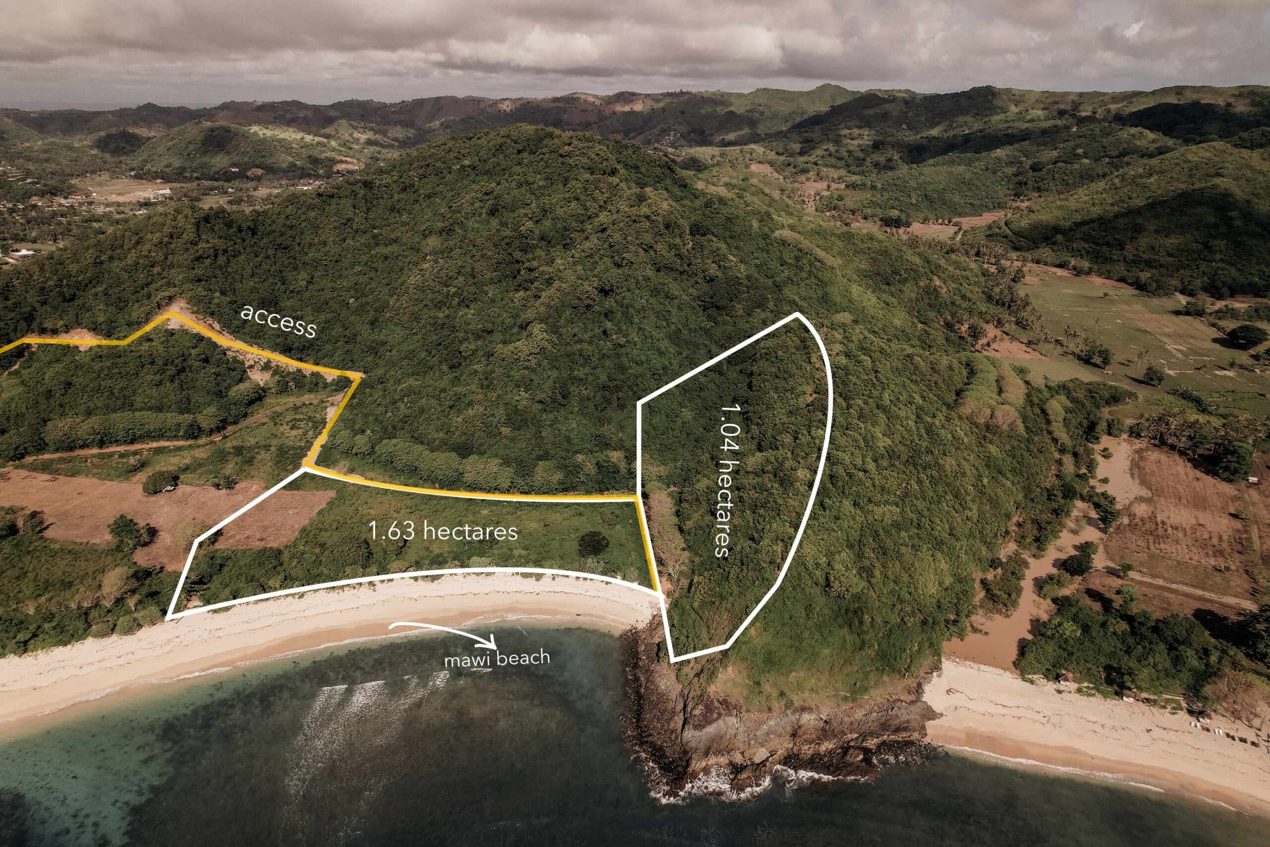Aerial view of Mawi beachfront 2,6 hectares