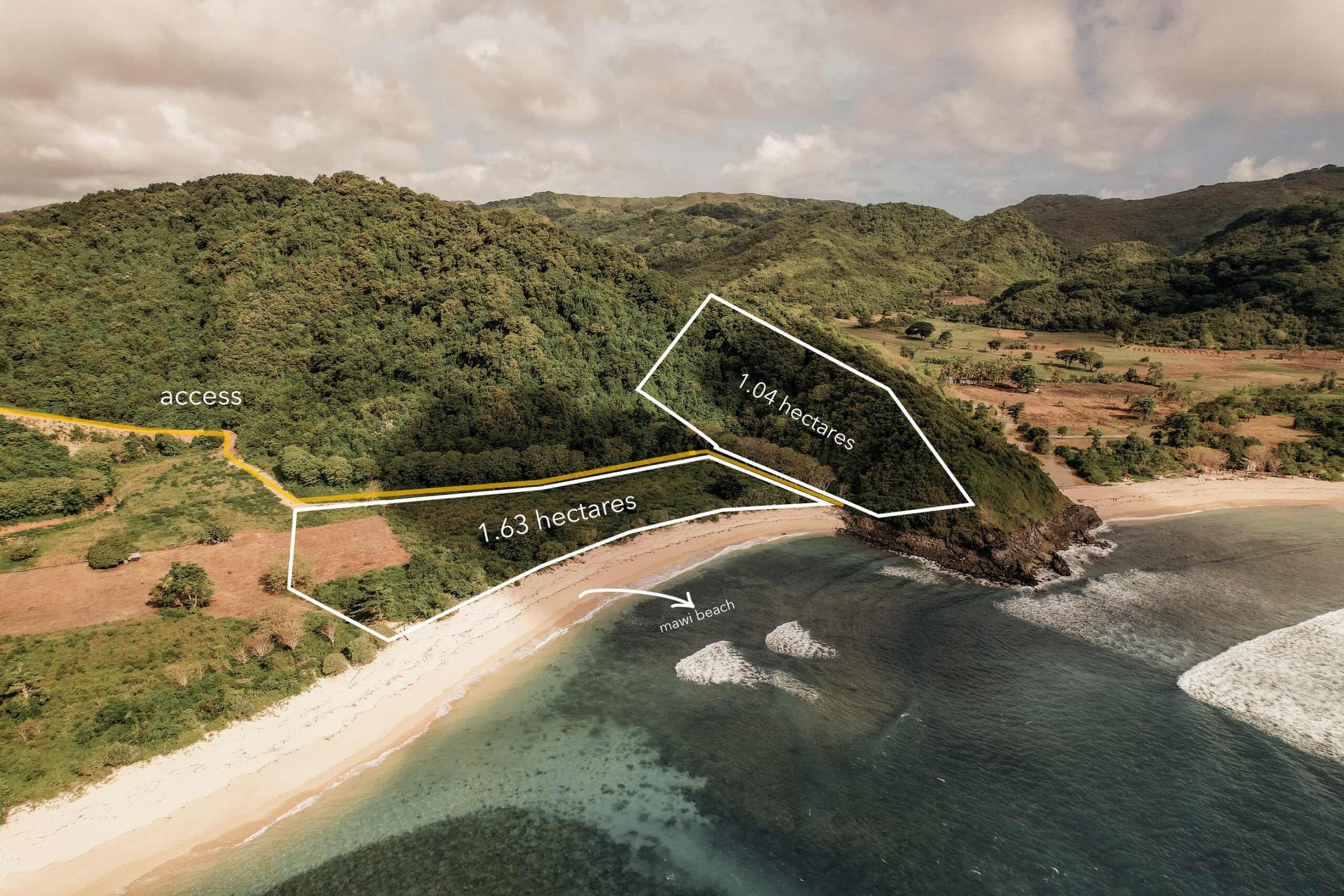 Aerial view of Mawi beachfront 2,6 hectares